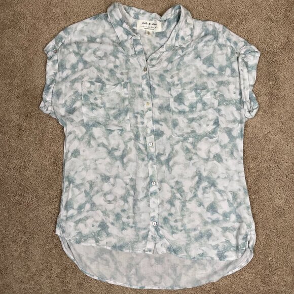 Cloth & Stone Anthropologie Shirt Womens M Green Tie Dye Button Up Boxy Flowy - Picture 1 of 8